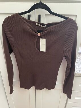 Abercrombie & Fitch Chocolate Brown Ribbed Keyhole Long Sleeve Top